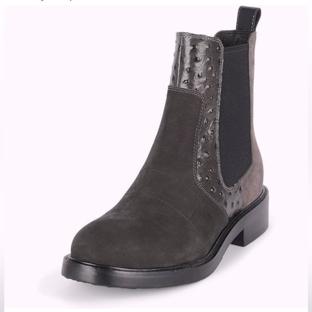 Jeffrey Campbell Edmond Leather Chelsea Ankle Boot Grey Multi Exotic Size 6